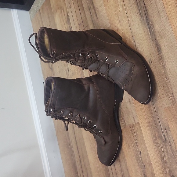 Vtg DIAMOND J Brown Leather Packer Kiltie Western Work Lace-Up Boots - Picture 1 of 15